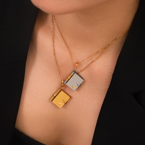 Titanium steel openable envelope letter pendant necklaces in gold and silver finish