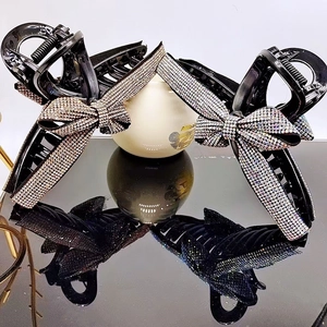 Elegant Rhinestone Bowknot Hair Claw Clip Sparkling Full Diamond Shark Clip For Women Girls Korean Style Accessory
