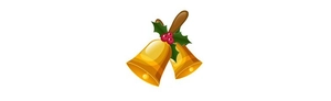 Detail of Christmas golden bells with red berries and green holly leaves decoration