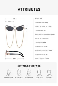 Detailed size specifications for round frame sunglasses including lens width and frame height