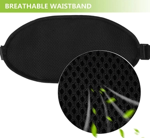 Detail view of breathable honeycomb mesh back on the black pet running waist bag