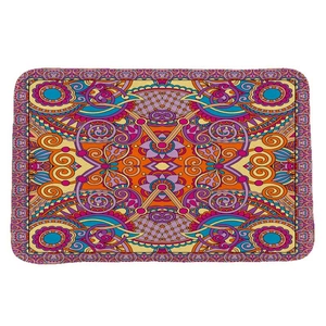 Square bohemian mandala absorbent flannel mat for bathroom and living room floors