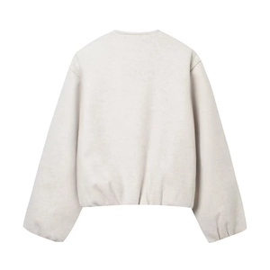 Women's crew neck bomber jacket in light beige with raglan sleeves and ribbed hem