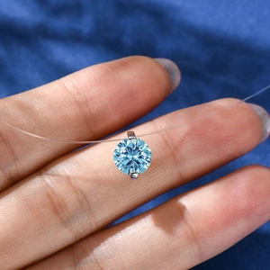 S925 sterling silver necklace with 2ct round blue diamond pendant on invisible cord