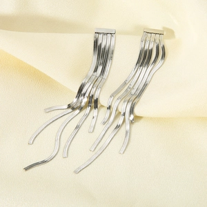 Long multi-layer silver snake chain fringe earrings in high-quality stainless steel
