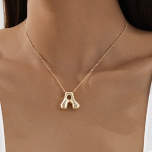 Pendant Necklace Alloy Gold Plated 3D Bubble Alphabet Letter High Polished Minimalist Trendy Fashion Jewelry For Women