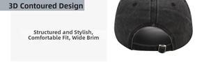 Detail view of washed denim baseball cap with adjustable silver metal buckle at back