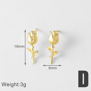 Detailed size specifications of gold tulip earrings showing 18mm height and 6mm width