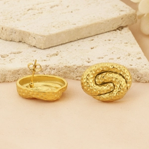 Matte 18k gold plated stainless steel stud earrings with hammered texture and spiral twist