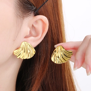 Statement oversized brushed gold lily petal earrings for women with 18K gold plating