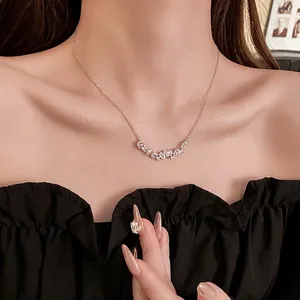 Elegant wheat-shaped zircon necklace for women with sparkling geometric stones on a thin chain