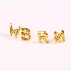 3D balloon style gold plated stainless steel letter earrings for a minimalist look