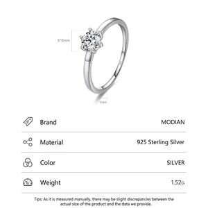 Classic 925 sterling silver six-prong solitaire ring with a 5mm round cubic zirconia