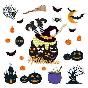 Creative Halloween pumpkin wall decals featuring bats, ghosts and a spooky castle