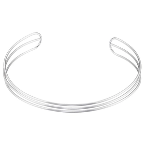 Detailed view of silver minimalist triple-line geometric open choker with metallic texture