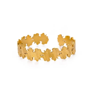 Bracelet jonc ouvert en acier inoxydable plaqué or 18 carats au motif de feuilles