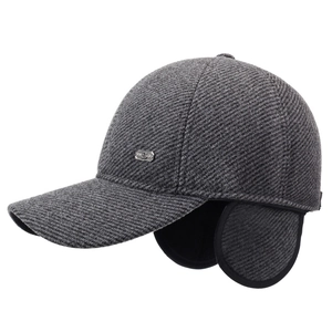 Men's winter baseball cap with ear flaps in dark grey thick textured fabric