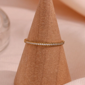 Minimalist 18K gold plated stainless steel eternity ring with micro zircon inlay
