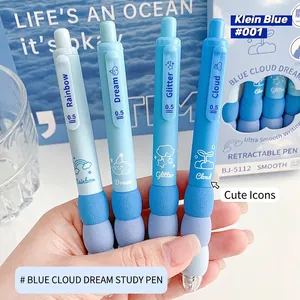 Detail showing soft sponge grip and Klein blue gradient design on 0.5mm retractable pens
