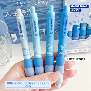 Detail showing soft sponge grip and Klein blue gradient design on 0.5mm retractable pens