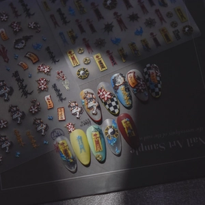 3D Embossed Nail Stickers Chinese Taoist Talisman Warding Off Evil Theme Manicure Decoration DIY Nail Art Decals