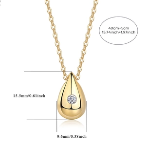 925 silver gold-plated teardrop pendant necklace with size chart and moissanite stone