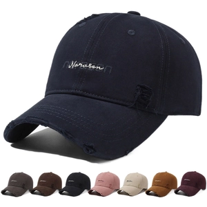 Distressed cotton baseball cap with Narason embroidery and vintage ripped details