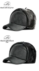 Détail de casquettes d'hiver pour hommes en cuir PU avec protège-oreilles en peluche