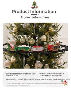 Detailed view of an electric Christmas tree train set with a 90cm diameter circular track