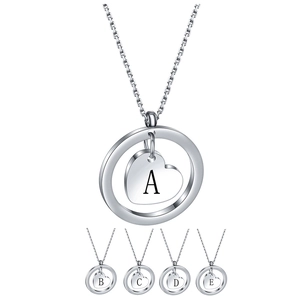 Hollow Round Ring Heart Charm Initial Pendant Necklace Stainless Steel Minimalist Fashion Jewelry For Women