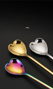 Three-color heart-shaped 304 stainless steel spoons in gold, silver and iridescent finish