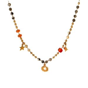 Bohemian gold stainless steel necklace with natural stone beads and star charms