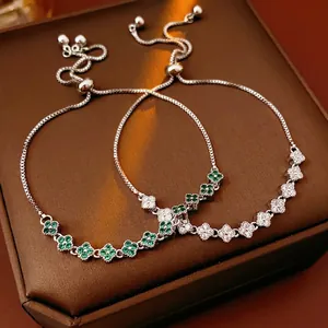 Clover Bracelet Copper Zircon Adjustable Drawstring Flower Elegant Luxury Jewelry For Women