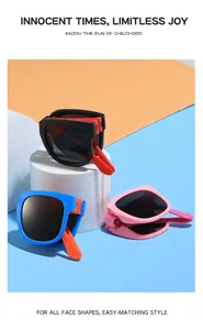 Close-up of foldable UV-protective kids sunglasses in vibrant color combinations