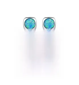 Minimalist S925 sterling silver stud earrings featuring round opal in square metal frame