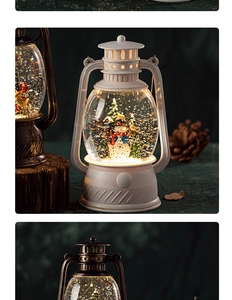 Detail of vintage Christmas lanterns with snowman and warm LED light decoration