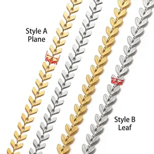 6mm stainless steel leaf and airplane DIY jewelry chains in 18k gold and silver
