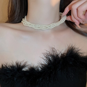 Elegante collana girocollo a strati con perle in stile vintage minimalista da donna