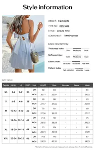 Size chart table for backless tube party dress showing XS-XXL measurements in CM and INCH