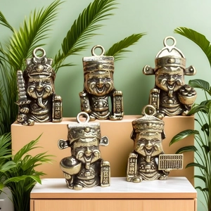 Porte-Clés En Laiton Pendentif Dieu Chinois De La Richesse Mini Statues Métal Antique Feng Shui Ornement Porte-Bonheur
