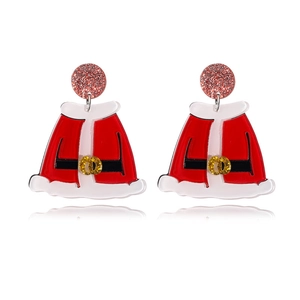 Santa Claus outfit themed drop earrings with red glitter hooks and festive holiday design
