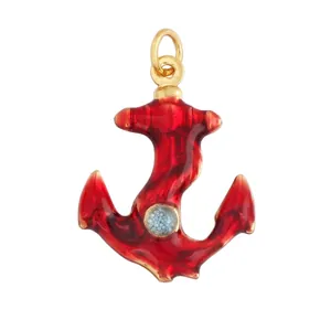 Détail montrant les dimensions du pendentif ancre rouge avec base en métal doré