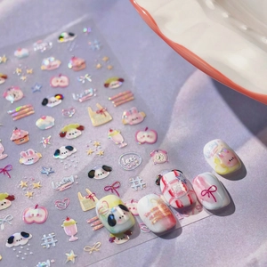 Rainbow graffiti bunny and star nail stickers with 3D relief on macaron base