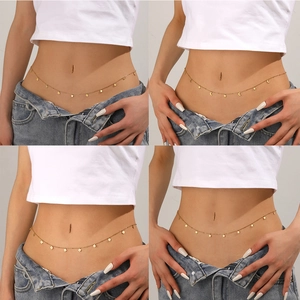 Gold-plated body chain set with star, moon, and heart charms on stainless steel links
