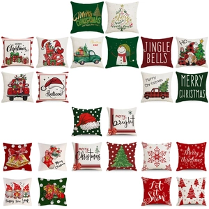 Christmas Cushion Covers Linen Square Decorative Throw Pillow Cases For Sofa Farmhouse Holiday Party Home Decor Festive