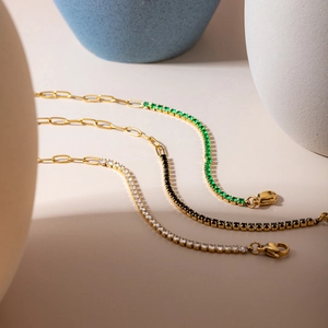 Elegant 18k gold stainless steel chain bracelets with green white and black zircon stones