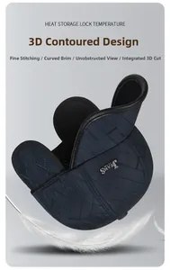 Close-up of diamond quilted windproof winter hat with ear flaps and thermal lining