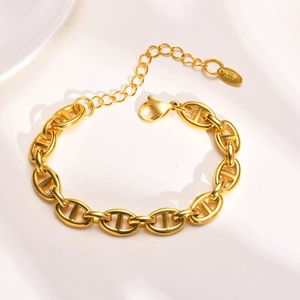 Minimalist Anchor Chain Bracelet Stainless Steel 18K Gold Plated Pig Nose Link Adjustable Fashion Jewelry For Women