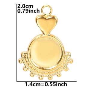 Macro shot of 18k gold plated stainless steel heart charm with size dimensions
