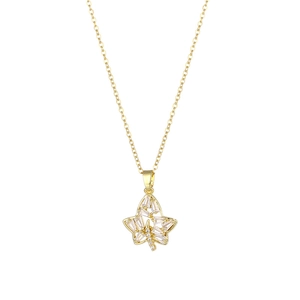Hip hop style gold maple leaf necklace with sparkling zircons on white background
